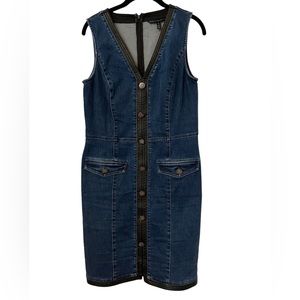 White House Black Market denim, dress w/ black faux, leather and silver buttons